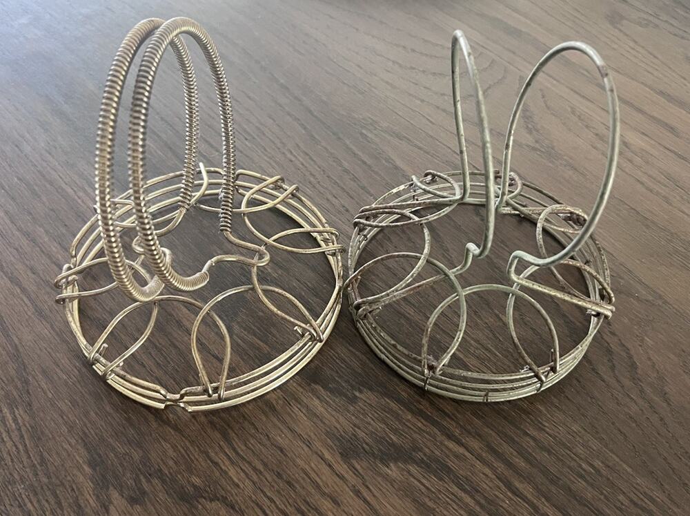 MCM Wire Metal Folding Egg Basket Coil Handle TOP ONLY Brass Bunny Ears (2)